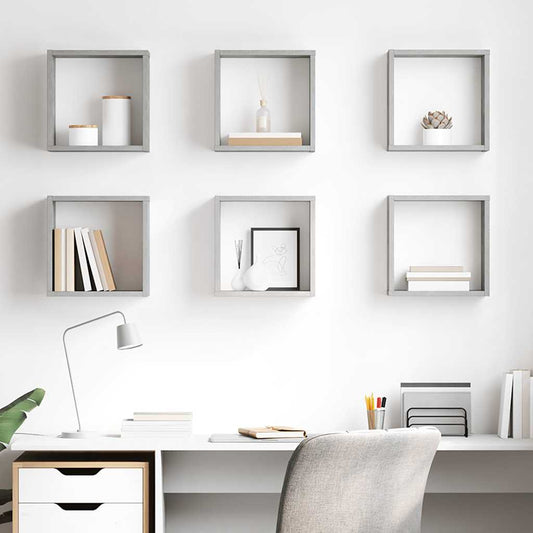 Mensole Parete a Cubo 6 pz Grigio Cemento 30x15x30 cm | homemem39
