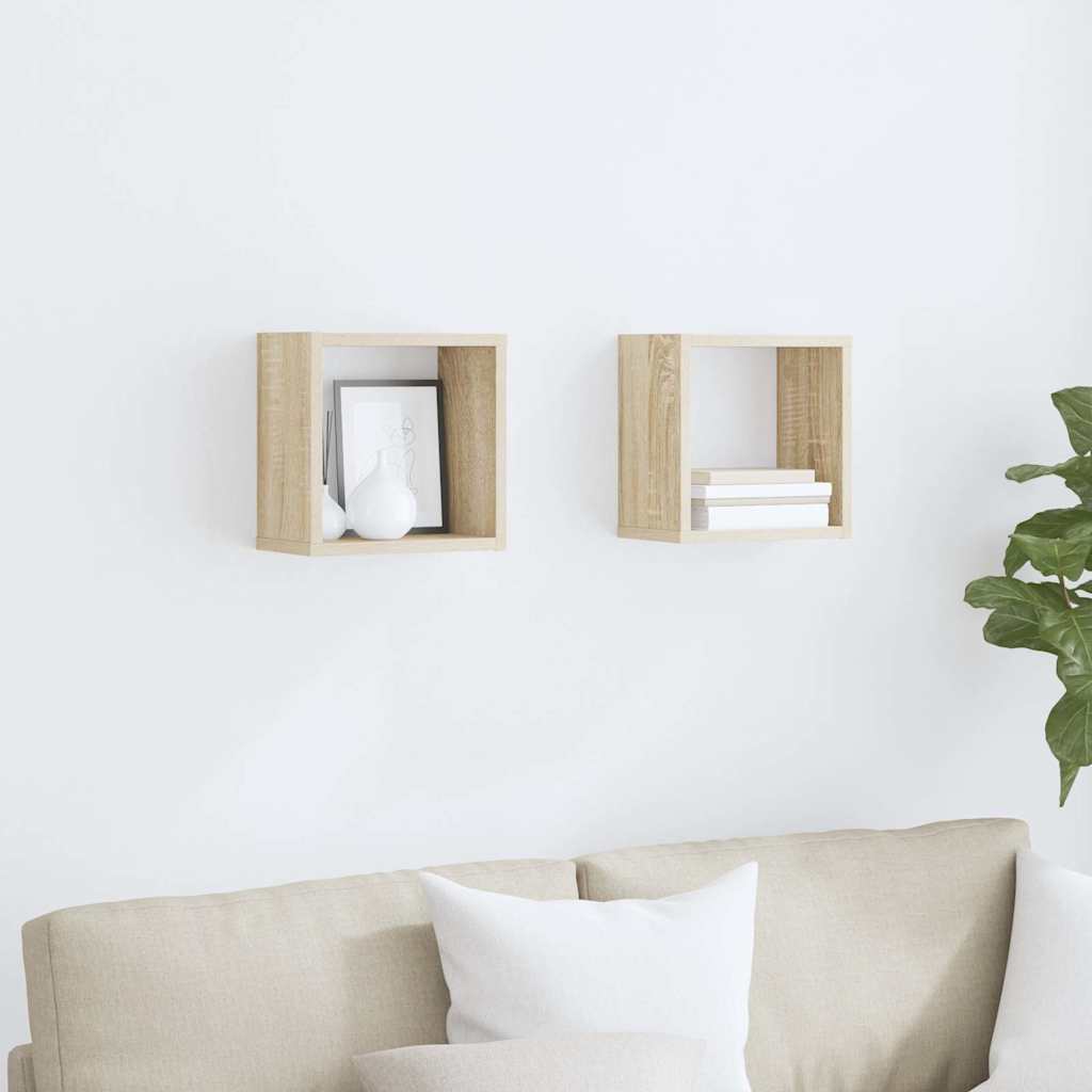 Mensole Parete a Cubo 2 pz Rovere Sonoma 26x15x26 cm | homemem39
