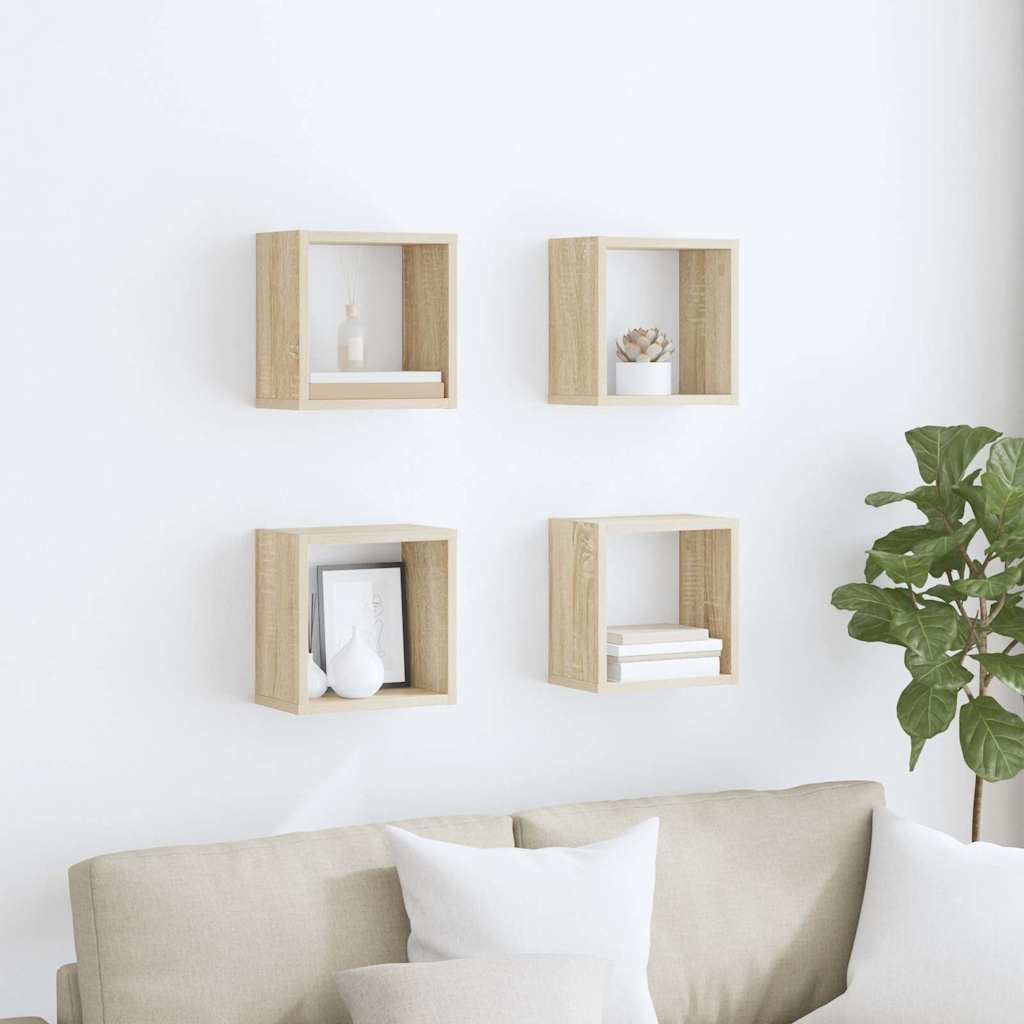 Mensole a Cubo 4 pz Rovere Sonoma 26x15x26 cm | homemem39