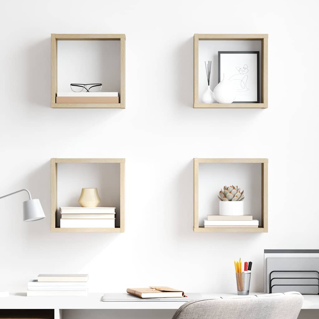 Mensole a Cubo 4 pz Rovere Sonoma 26x15x26 cm | homemem39