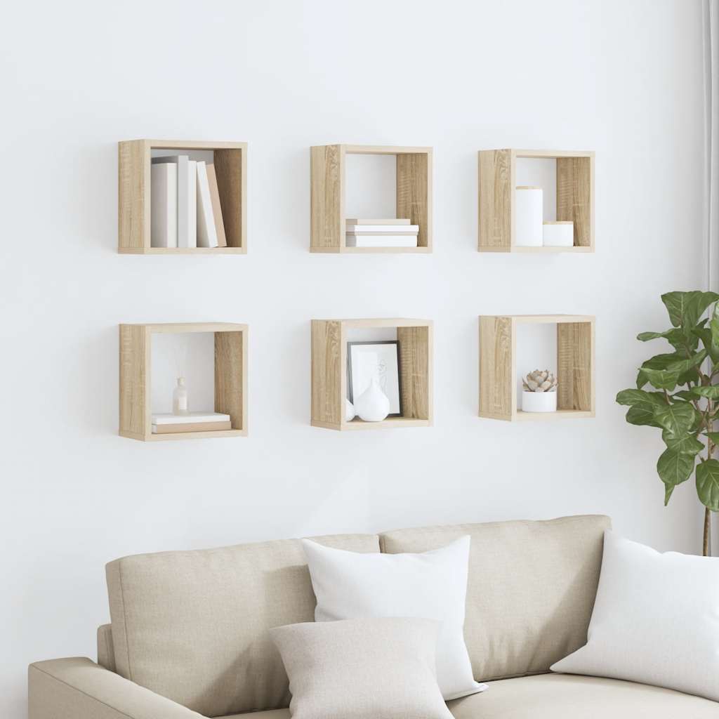 Mensole Parete a Cubo 6 pz Rovere Sonoma 26x15x26 cm | homemem39