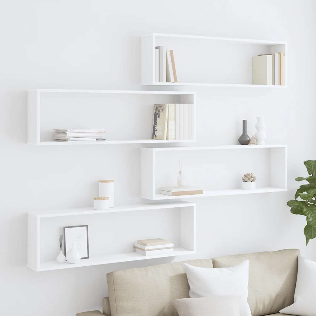 Mensole Parete a Cubo 4 pz Bianco 100x15x30 cm in Multistrato | homemem39