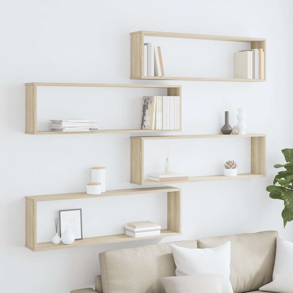 Mensole Parete a Cubo 4pz Rovere Sonoma 100x15x30cm Multistrato | homemem39