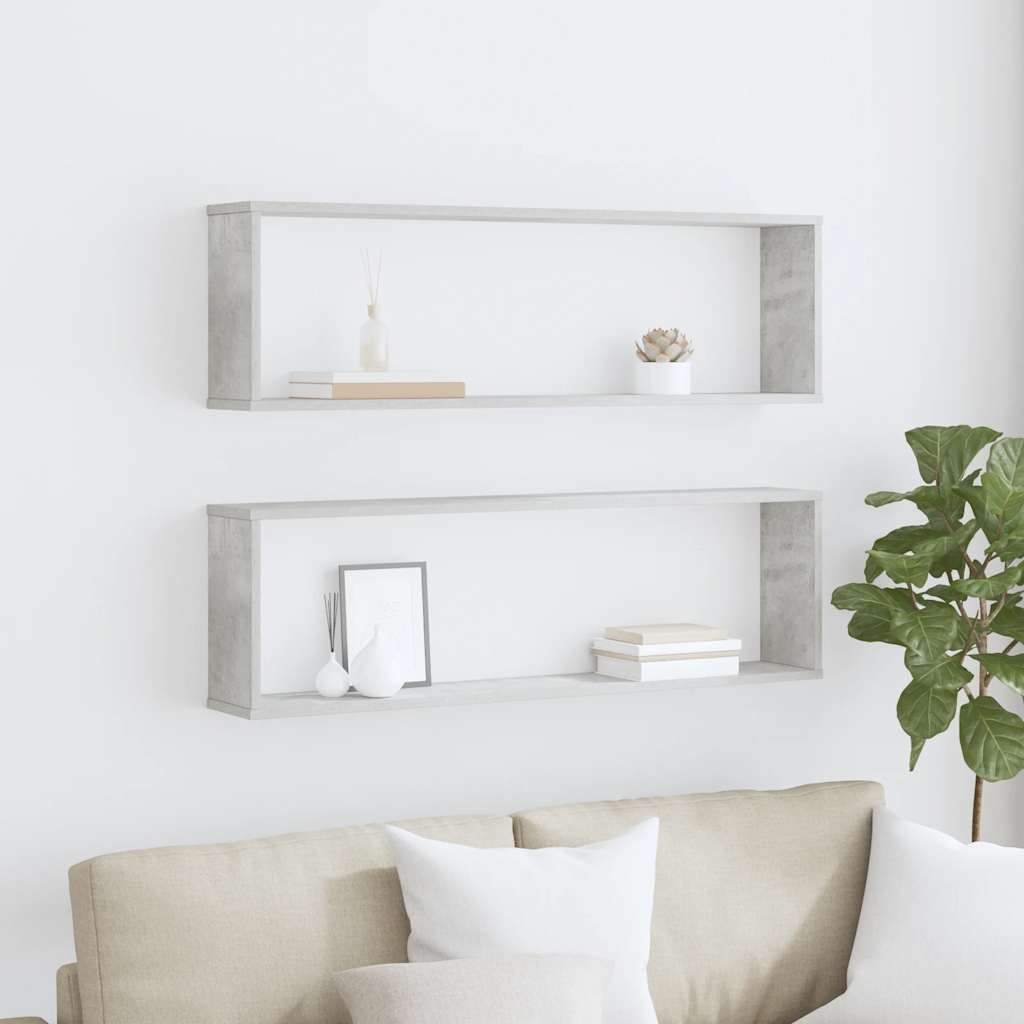Mensole Parete Cubo 2pz Grigio Cemento 100x15x30 cm Multistrato | homemem39