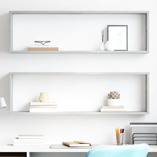 Mensole Parete Cubo 2pz Grigio Cemento 100x15x30 cm Multistrato | homemem39
