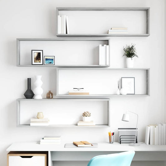 Mensole Parete Cubo 4pz Grigio Cemento 100x15x30 cm Multistrato | homemem39