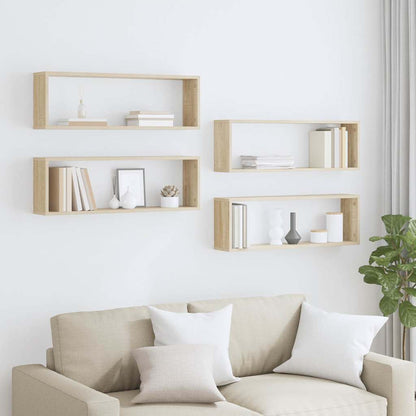 Mensole Parete Cubo 4pz Rovere Sonoma 80x15x26,5cm Multistrato | homemem39