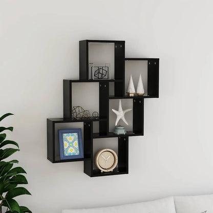 Mensola da Parete a Cubo Nera 78x15x93 cm in Legno Multistrato | homemem39