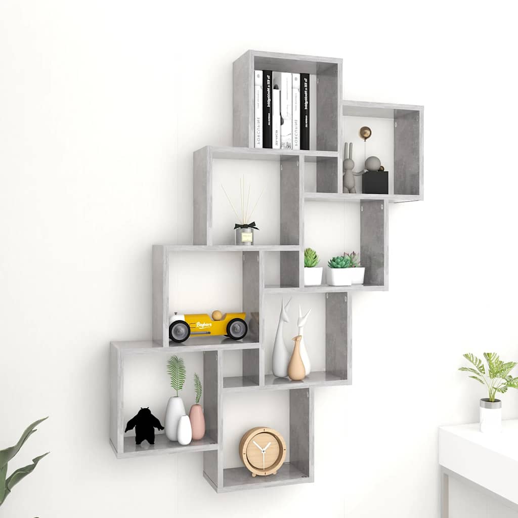 Mensola Parete Cubo Grigio Cemento 90x15x119 Legno Multistrato | homemem39