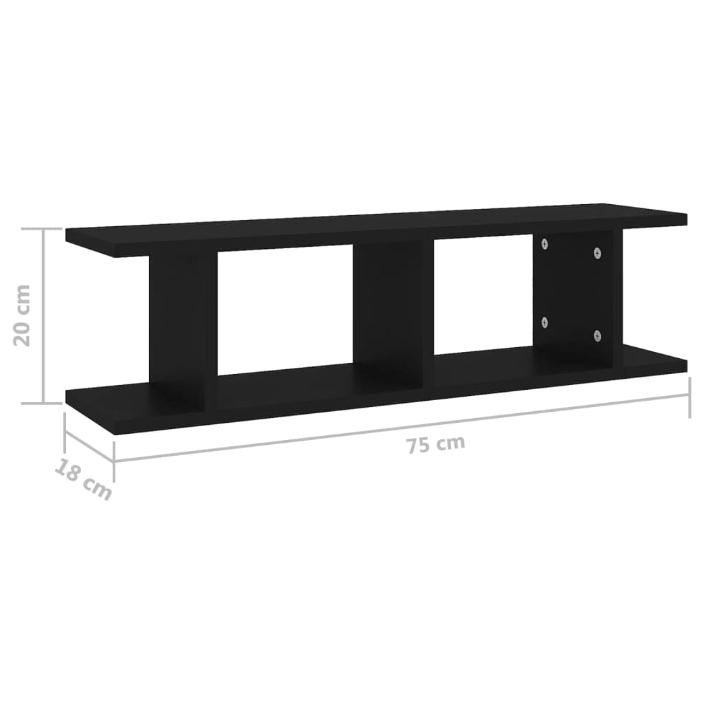 Mensole a Parete 2 pz Nere 75x18x20 cm in Multistrato | homemem39