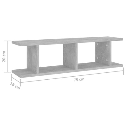 Mensole a Parete 2 pz Grigio Cemento 75x18x20 cm in Multistrato | homemem39