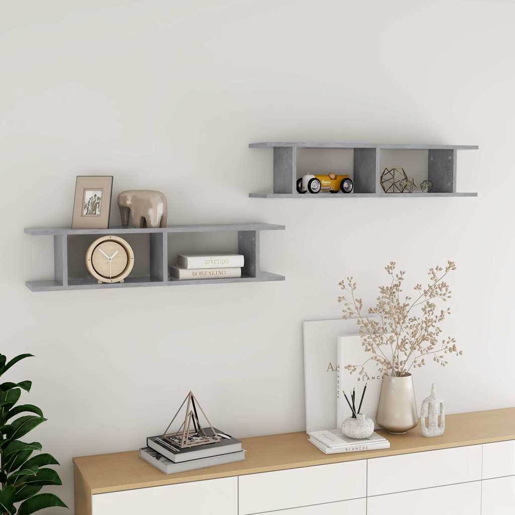 Mensole Parete 2pz Grigio Cemento 90x18x20 cm Legno Multistrato