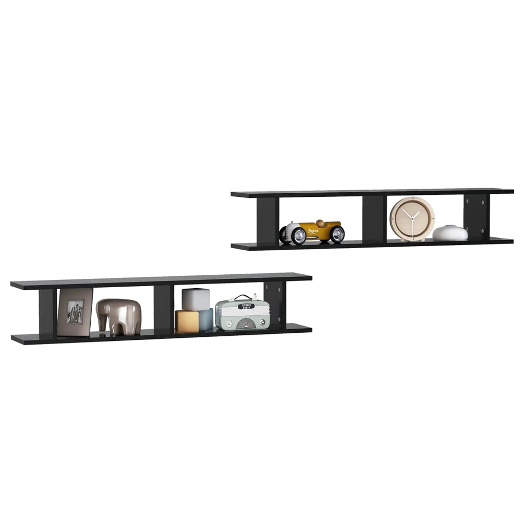 Mensole a Parete 2 pz Nere 105x18x20 cm in Legno Multistrato | homemem39