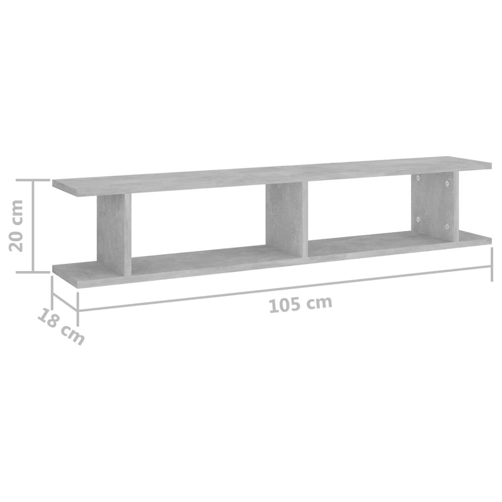 Mensole Parete 2pz Grigio Cemento 105x18x20cm Legno Multistrato | homemem39