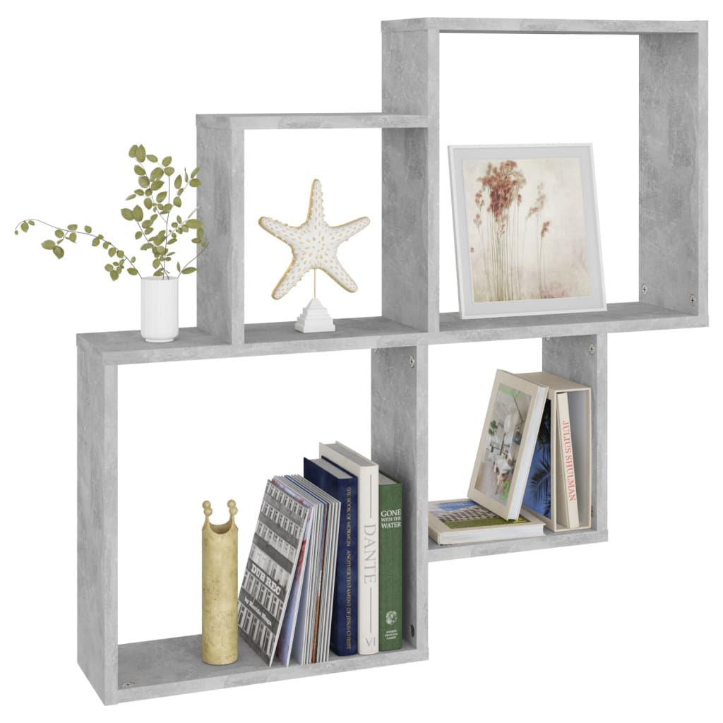 Mensola Muro Cubo Grigio Cemento 80x15x78,5cm Legno Multistrato | homemem39