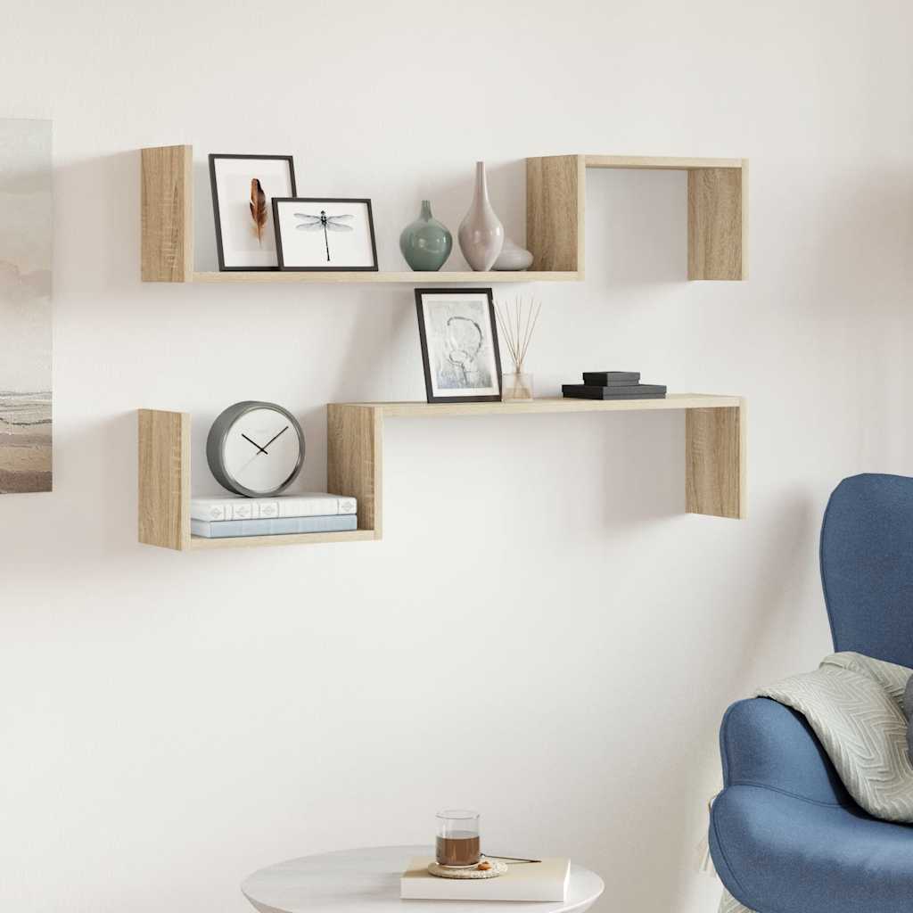 Mensole a Muro 2pz Rovere Sonoma 100x15x20 cm Legno Multistrato