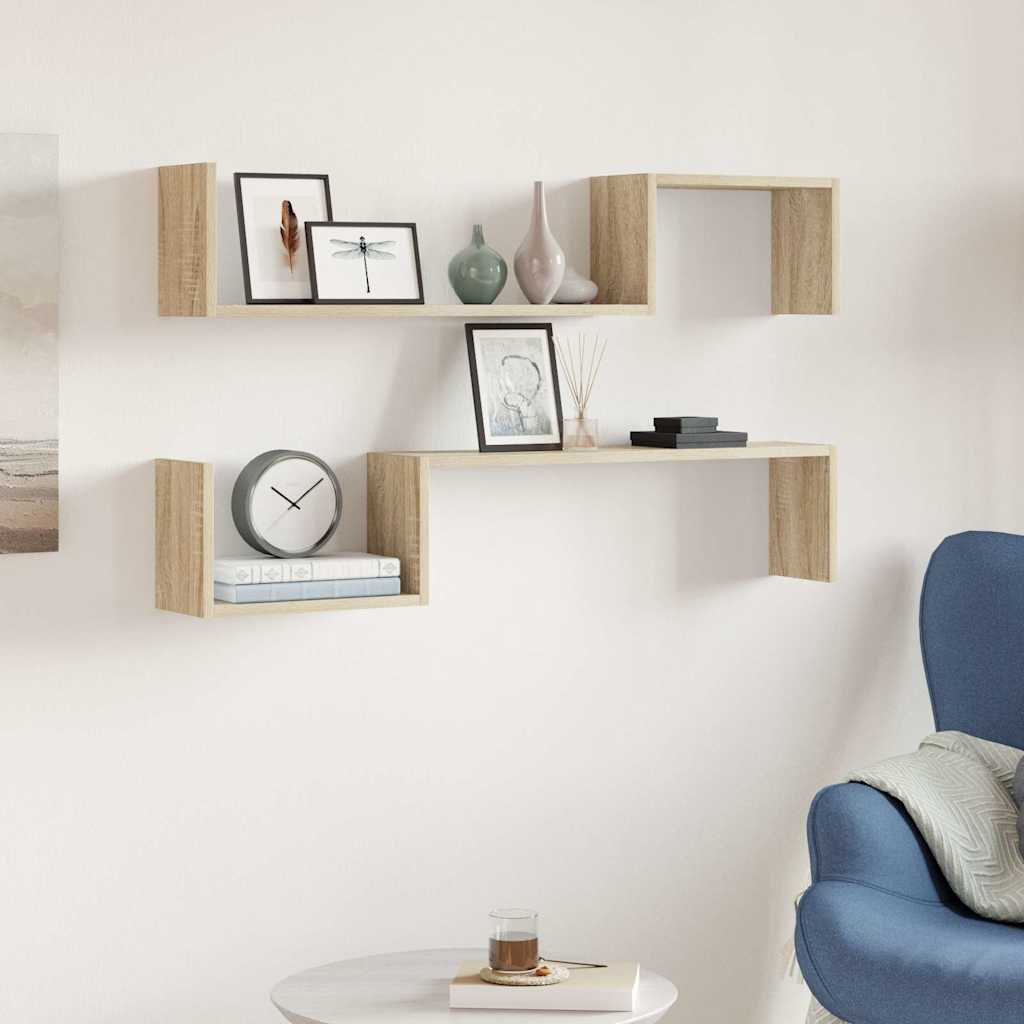 Mensole a Muro 2pz Rovere Sonoma 100x15x20 cm Legno Multistrato