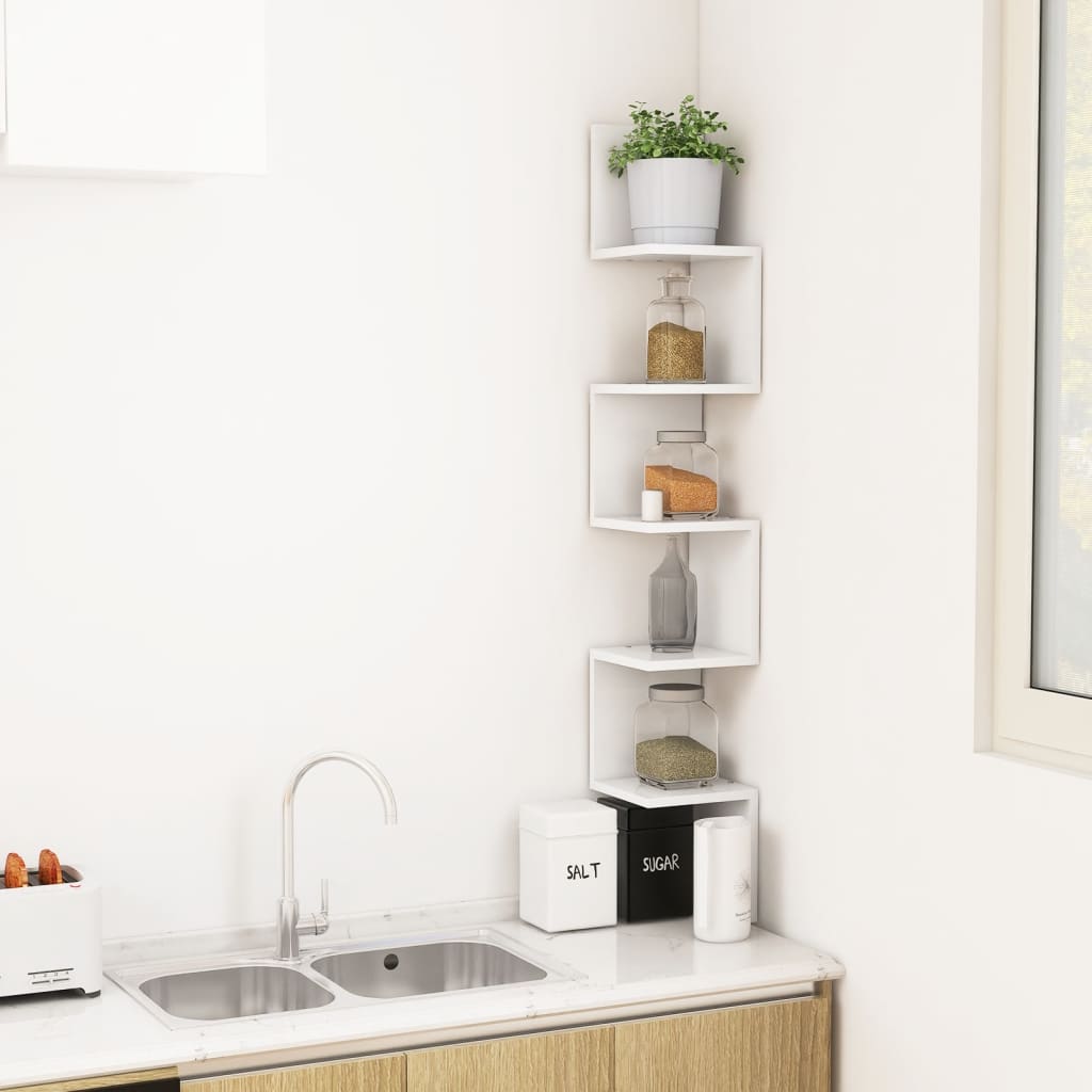 Scaffale Angolare da Parete Bianco 20x20x127,5cm in Truciolato | homemem39
