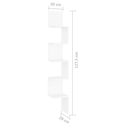 Scaffale Angolare da Parete Bianco 20x20x127,5cm in Truciolato