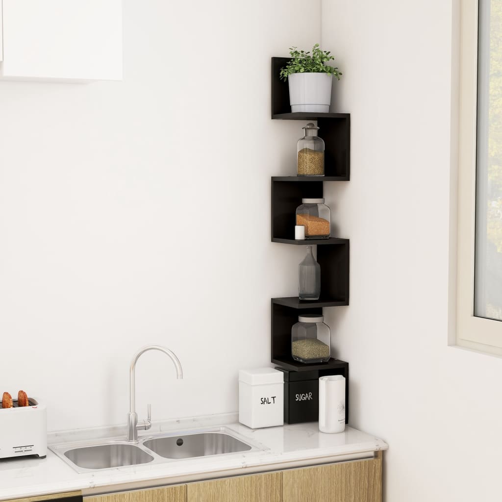 Scaffale Angolare Muro Nero 20x20x127,5cm Truciolato | homemem39