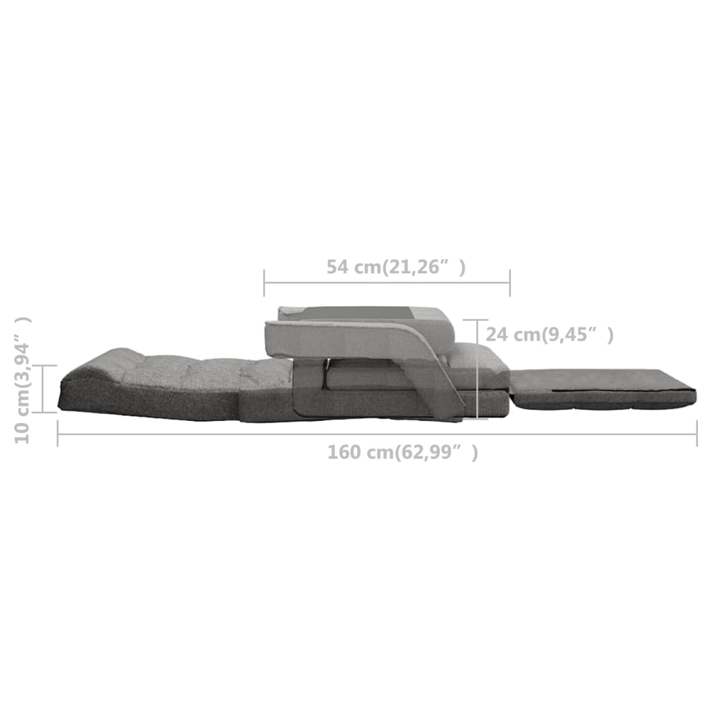 Sedia da Terra Pieghevole Funzione Letto Tessuto Grigio Chiaro | homemem39