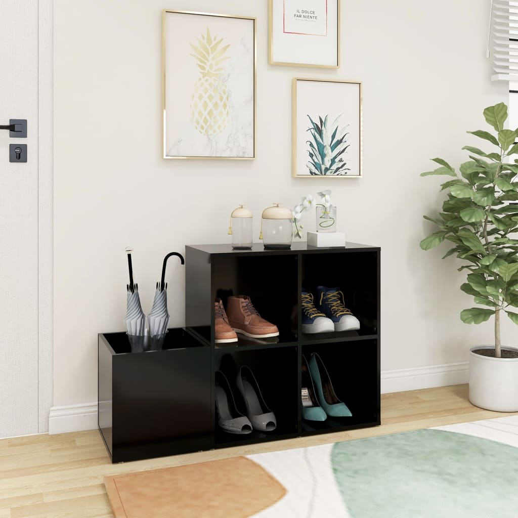 Scarpiera da Ingresso Nera 105x35,5x70cm in Legno Multistrato - homemem39