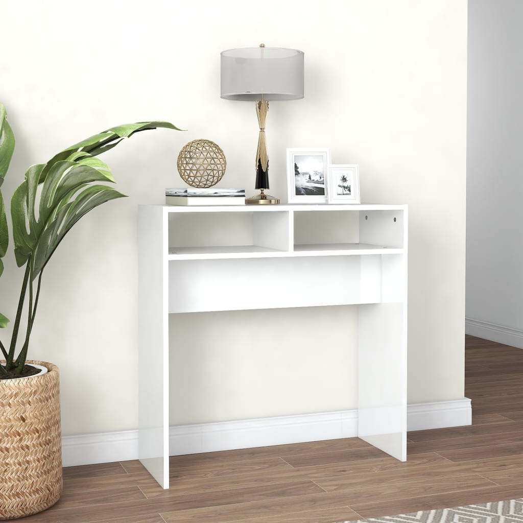 Tavolino Consolle Bianco Lucido 78x30x80 cm Legno Multistrato - homemem39