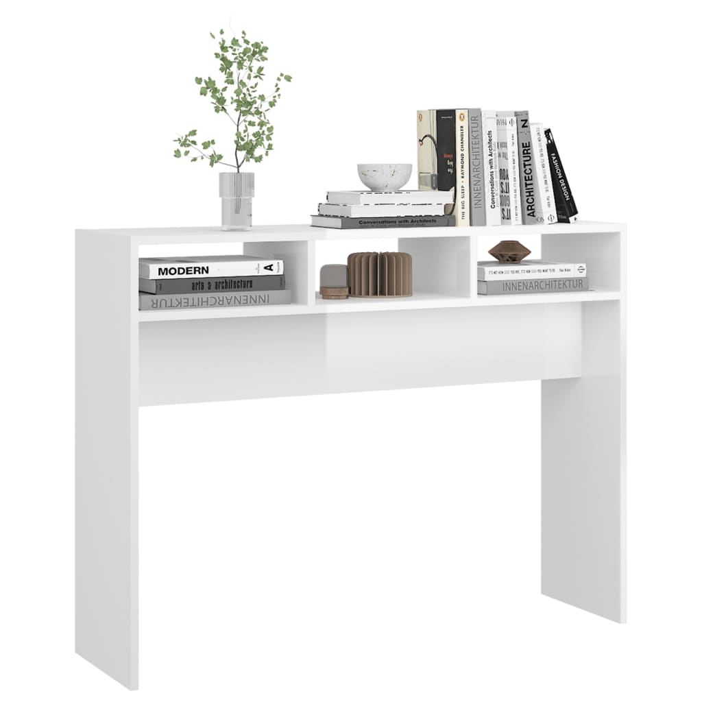 Tavolino Consolle Bianco Lucido 105x30x80 cm Legno Multistrato | homemem39
