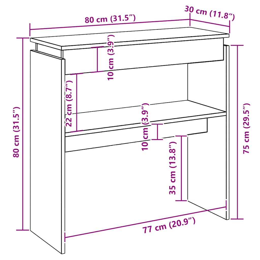 Tavolino Consolle Nero 80x30x80 cm in Legno Multistrato | homemem39
