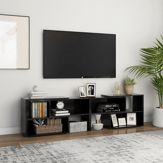 Mobile Porta TV Nero Lucido 149x30x52 cm in Legno Multistrato - homemem39