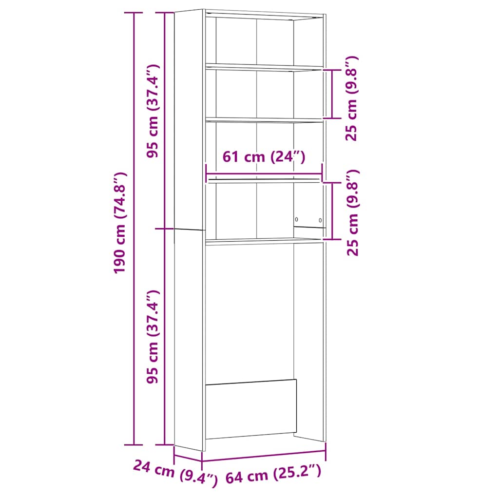 Mobile per Lavatrice Bianco 64x24x190 cm - homemem39
