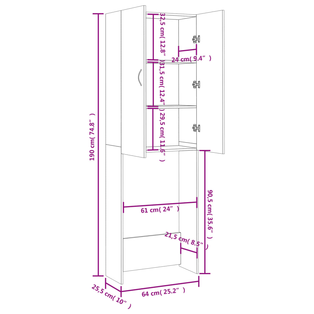 Mobile per Lavatrice Grigio Cemento 64x25,5x190 cm - homemem39