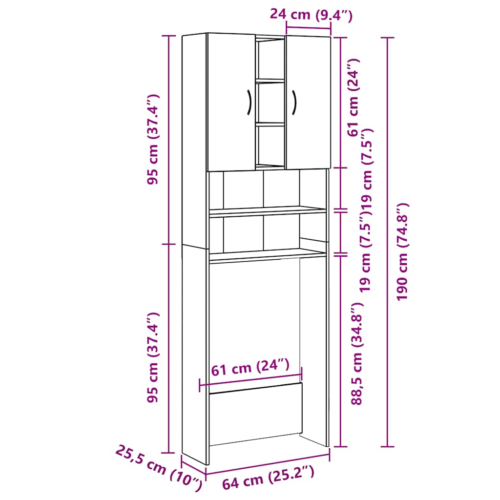 Mobile per Lavatrice Nero 64x25,5x190 cm - homemem39