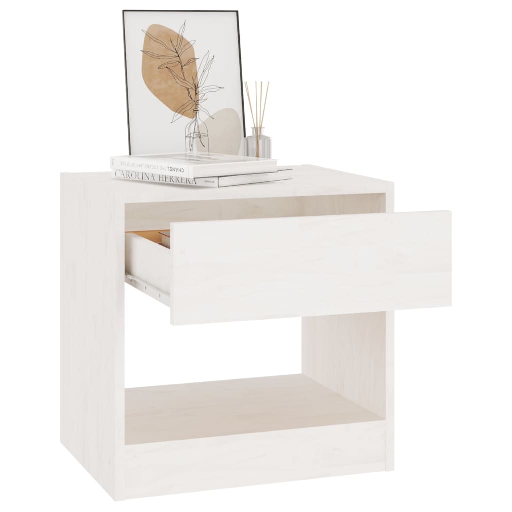 Comodino Bianco 40x31x40 cm in Legno Massello di Pino - homemem39