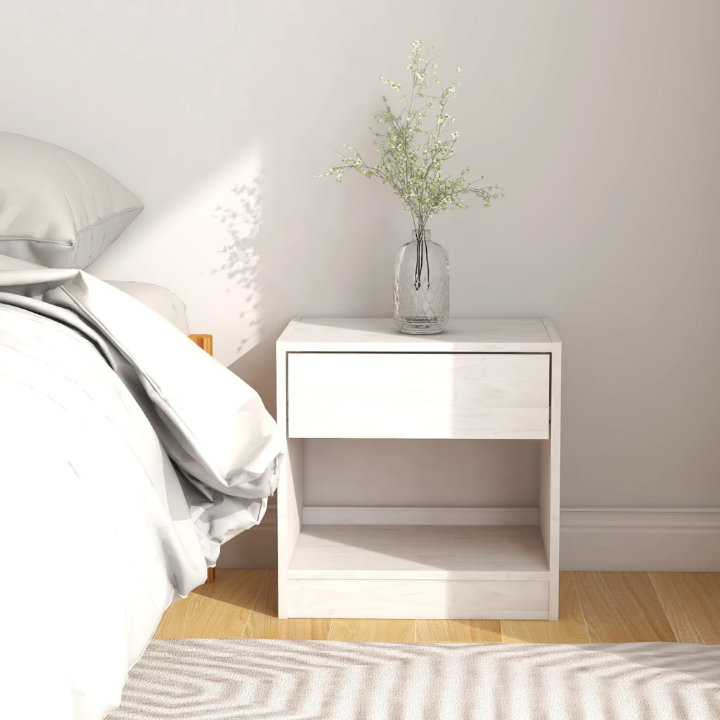 Comodino Bianco 40x31x40 cm in Legno Massello di Pino - homemem39