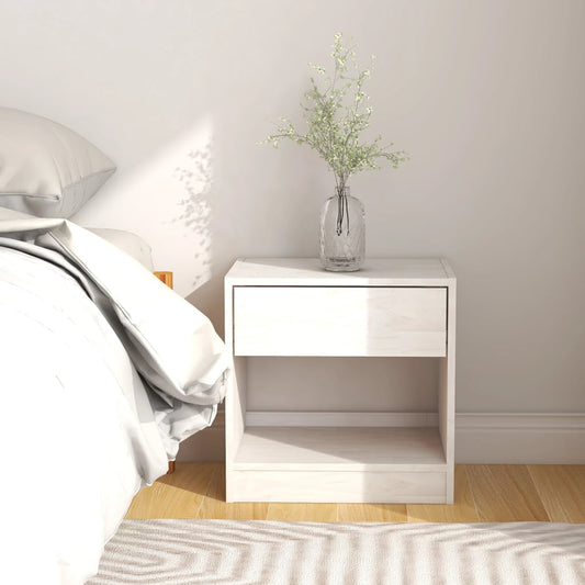 Comodino Bianco 40x31x40 cm in Legno Massello di Pino - homemem39