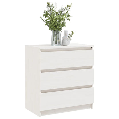 White bedside table 60x36x64 cm in solid pine wood