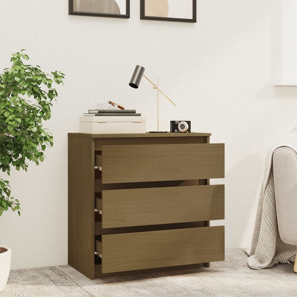 Comodino Marrone Ambrato 60x36x64 cm in Legno Massello di Pino - homemem39
