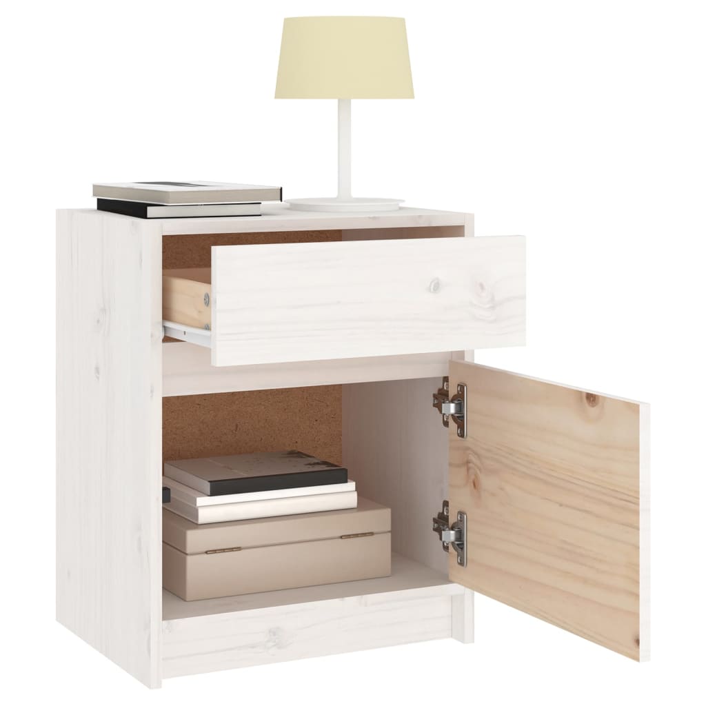 Comodino Bianco 40x31x50 cm in Legno Massello di Pino | homemem39