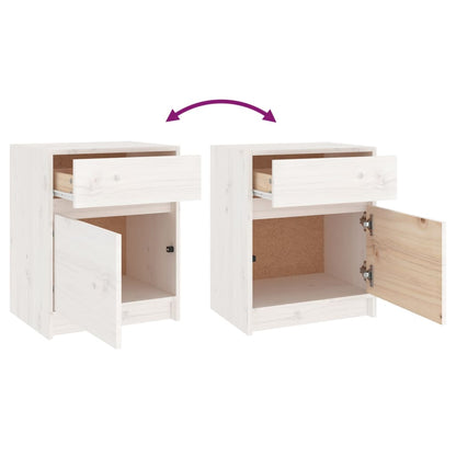 Comodino Bianco 40x31x50 cm in Legno Massello di Pino | homemem39