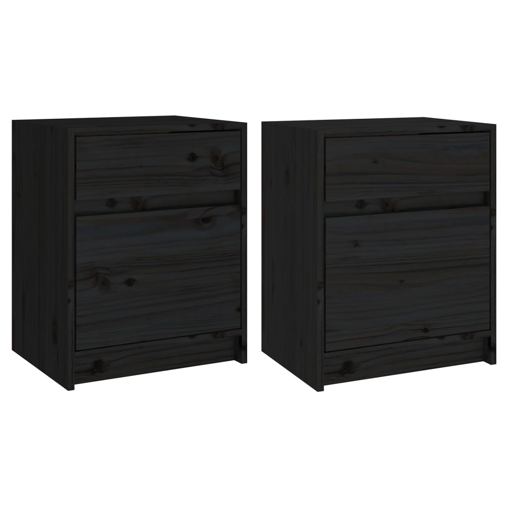 Comodini 2 pz Neri 40x31x50 cm in Legno Massello di Pino - homemem39