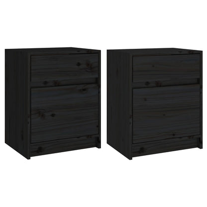 Comodini 2 pz Neri 40x31x50 cm in Legno Massello di Pino - homemem39