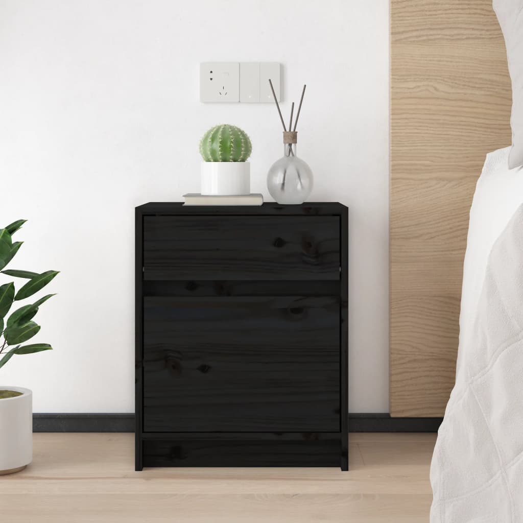 Comodini 2 pz Neri 40x31x50 cm in Legno Massello di Pino - homemem39