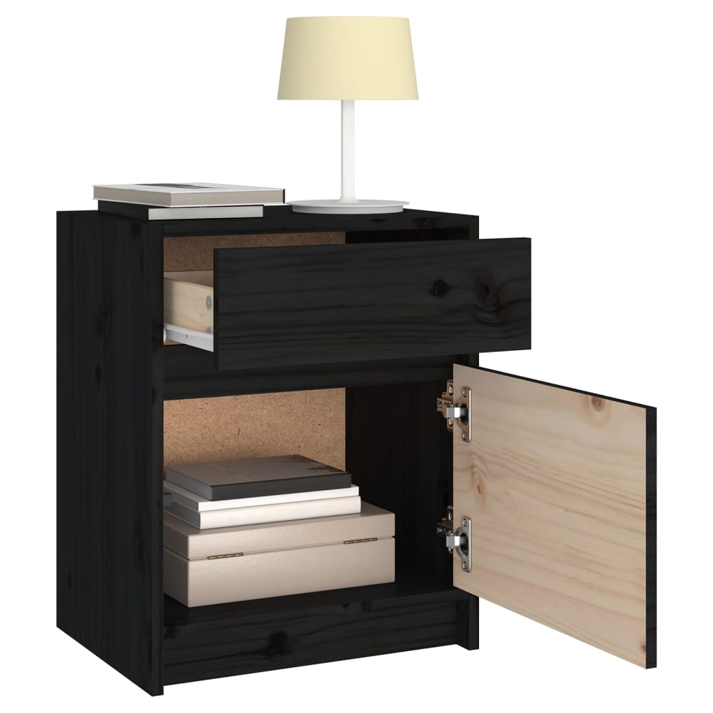 Comodini 2 pz Neri 40x31x50 cm in Legno Massello di Pino - homemem39
