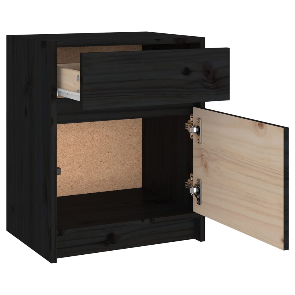 Comodini 2 pz Neri 40x31x50 cm in Legno Massello di Pino - homemem39