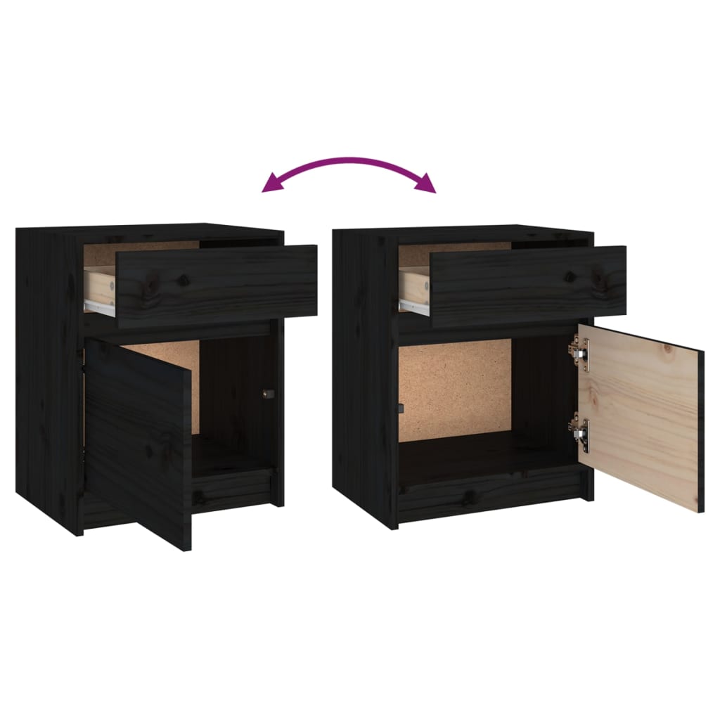 Comodini 2 pz Neri 40x31x50 cm in Legno Massello di Pino - homemem39