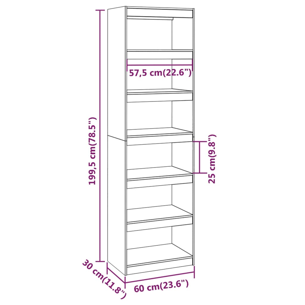 Libreria/Divisorio Grigio 60x30x199,5 cm Legno Massello di Pino | homemem39