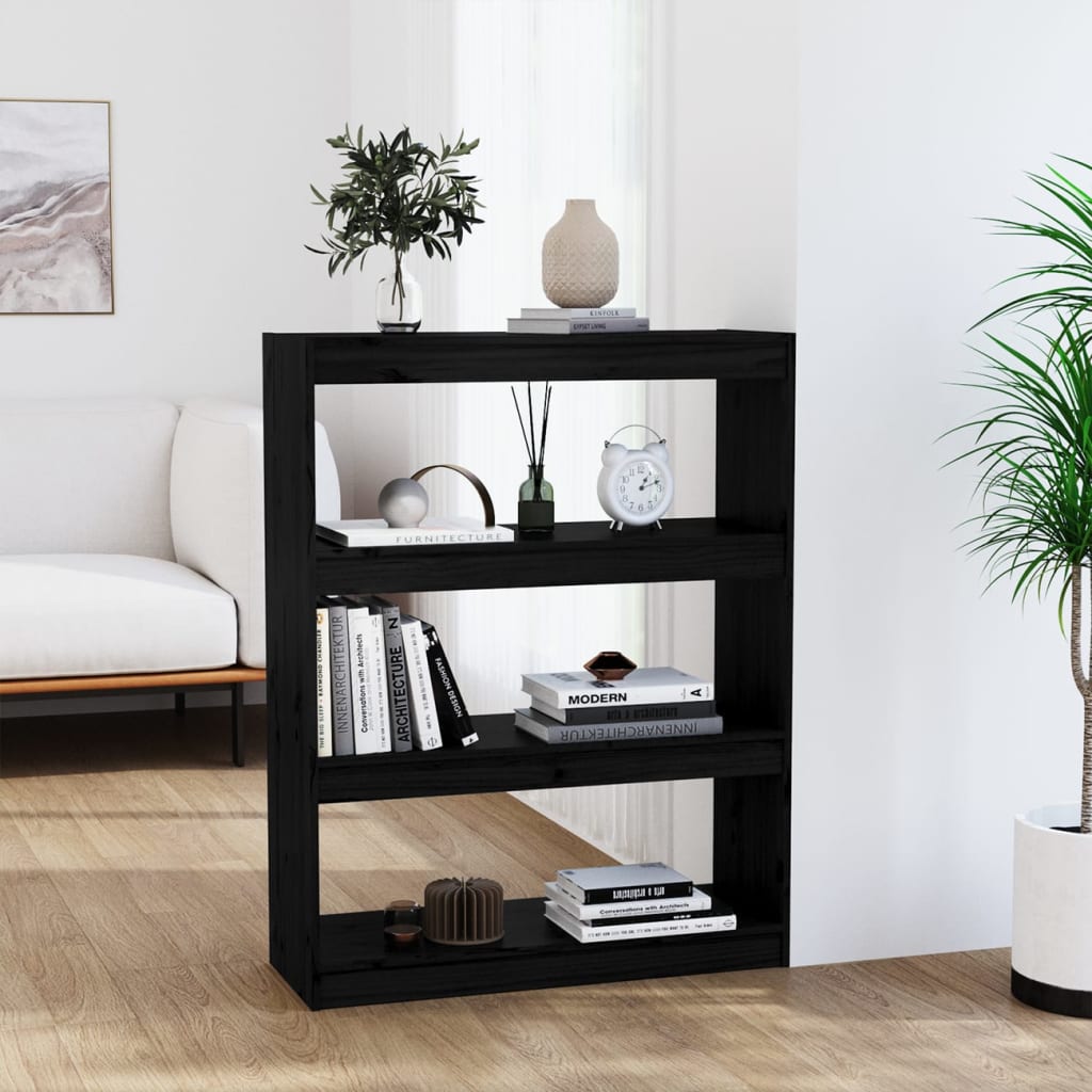 Libreria/Divisorio Nero 80x30x103,5cm in Legno Massello di Pino | homemem39