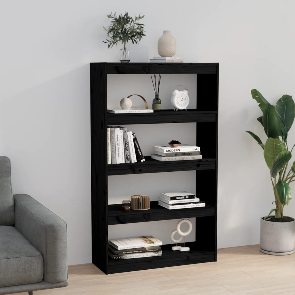 Libreria/Divisorio Nero 80x30x135,5cm in Legno Massello di Pino | homemem39