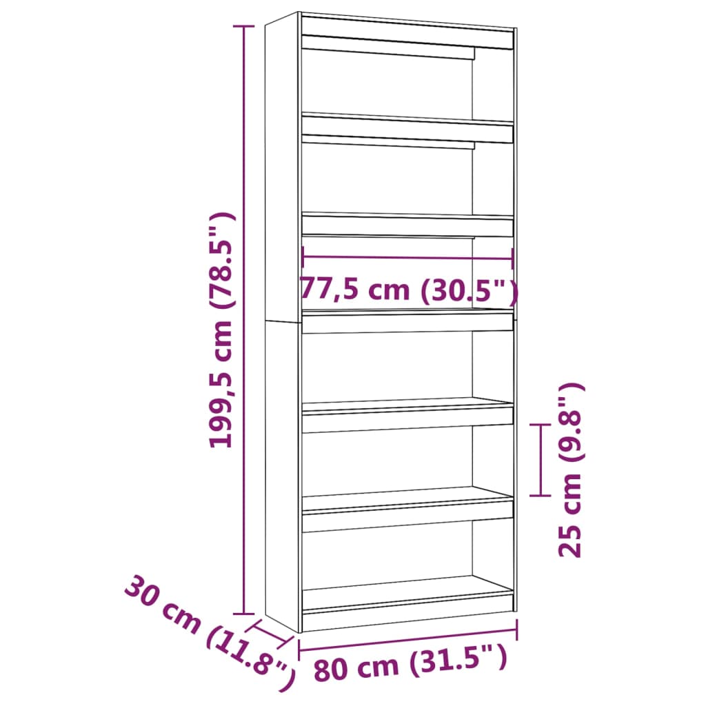 Libreria/Divisorio 80x30x199,5 cm in Legno Massello di Pino | homemem39